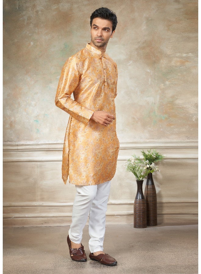 OUTLUK Yellow Premium Silk Kurta for Men - Image 3